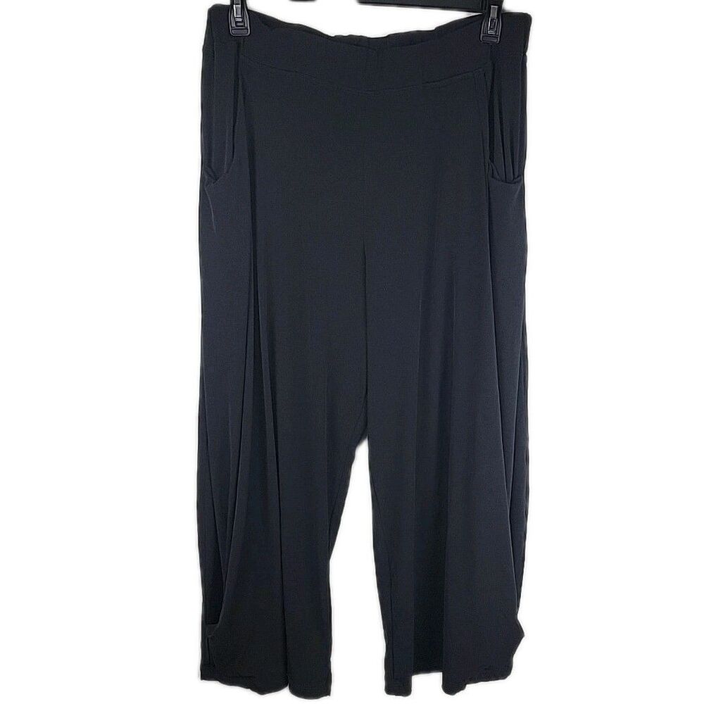 Lisa Bayne Wide Leg Crop Pants Pull-on Stretch Womens XL Black Lagenlook